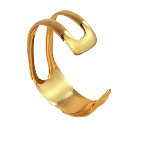 Minimalist wide open gold plated stainless steel cuff bracelet with hollow edge design