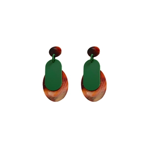 Vintage green and tortoiseshell geometric resin earrings with silver needles for women
