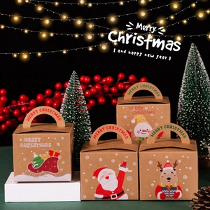 Christmas Kraft Paper Gift Boxes Handheld Apple Packaging Bags Santa Reindeer Snowman Patterns Holiday Party Favors