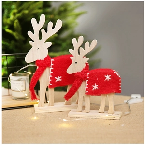 Wooden and wool felt reindeer Christmas tree tabletop ornaments set for festive home decor