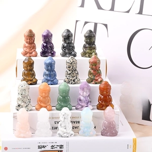 Natural crystal Buddha statues collection in various gemstones like rose quartz and amethyst