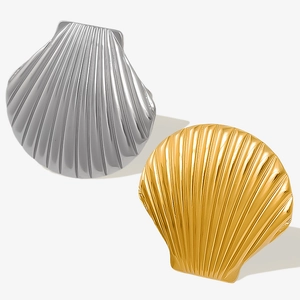 Detailed view of 304 stainless steel shell rings with polished gold and silver finish