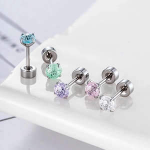 Five pairs of 4mm zircon stud earrings in colorful candy tones with metal backs