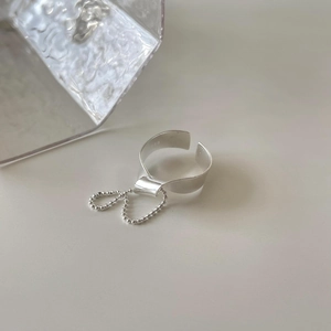 Minimalist S925 sterling silver open ring with bead chain detail on grey background