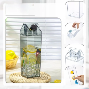 Quality PS material detail of 1000ml clear milk box water bottle with leak-proof screw cap