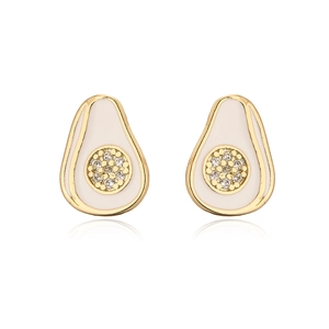 Boucles d'oreilles avocat en cuivre plaqué or 18K avec émail blanc et zircons brillants