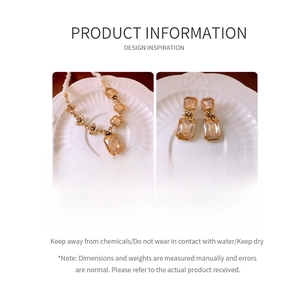 Detailed specs for gold necklace and pearl earrings set with crystal stones