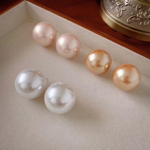 Oversized Imitation Artificial Pearl Stud Earrings With 925 Sterling Silver Earring Post Geometric Round Fashion Jewelry For Women