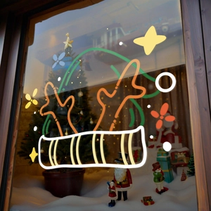 Christmas reindeer antlers static window stickers with colorful stars for holiday glass decor
