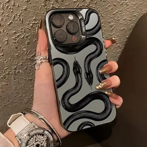 Chic snake print iPhone 16 Pro Max case with realistic gray python texture and fashion style
