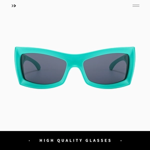Detail of mint green futuristic sports sunglasses with high quality dark grey rectangular lenses