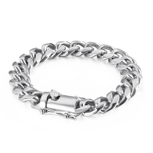 Polished silver stainless steel Cuban link bracelet for men with premium dragon box clasp