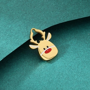 Detailed view of a golden reindeer pendant with red nose and white antlers for DIY jewelry