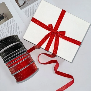 Red and black velvet ribbon with gold edge for gift wrapping and DIY crafts