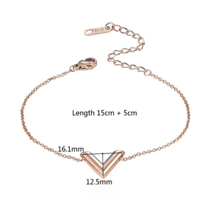 Elegant 18k rose gold plated titanium steel V-pendant bracelet with adjustable chain