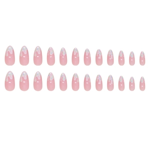 Set da 24 unghie finte a mandorla con glassa rosa effetto gelato e granella colorata