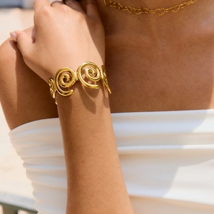 Luxury Gold Stainless Steel Spiral Open Cuff Bangle Vintage Vortex Geometric Bracelet For Women Non-Fading Fashion Jewelry