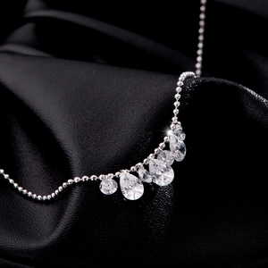 Elegant s925 silver necklace with sparkling water-drop pendants on black silk