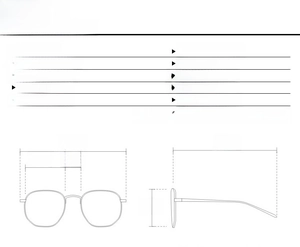 Detailed size chart for cat ear children sunglasses with precise frame measurements