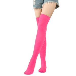 Neon pink over-knee striped stockings for women made of elastic knitted fabric
