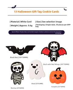 Detailed view of Halloween paper gift tags showing 0.6g weight and cardstock material
