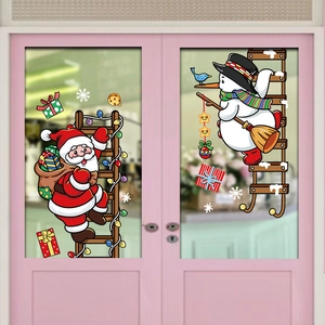 Christmas Window Stickers Static Cling PVC Santa Snowman Snowflakes Glass Door Decor Holiday Party Cartoon Removable