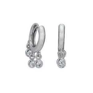 Elegant S925 silver hoop earrings with three sparkling round zircon pendants in silver