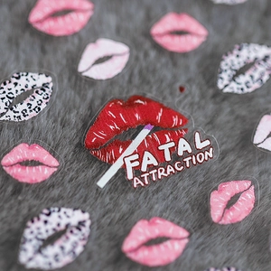 5D adhesive nail stickers featuring red lips and fatal attraction leopard designs