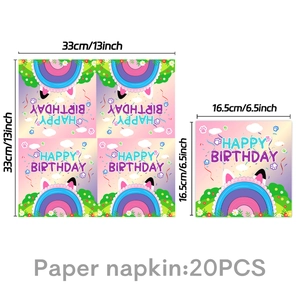 Set of 20 Gabby's dollhouse style napkins with rainbow birthday print and size details