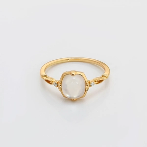 Elegant gold plated S925 silver ring featuring square shell stone and small white diamonds