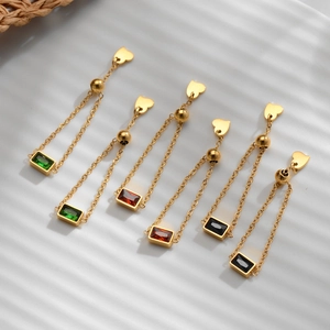 Three pairs of 18K gold plated drop earrings with colorful zircon and heart studs