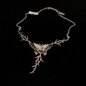 Butterfly Thorn Tassel Pendant Necklace Copper Hollow Gothic Punk Silver Color Vintage Jewelry For Women