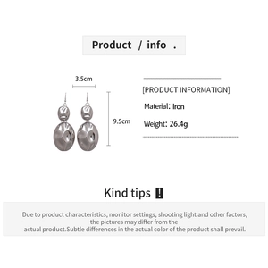 Detailed size and material specs for silver geometric crinkled drop earrings
