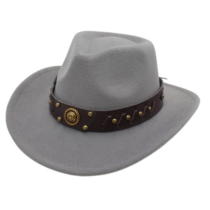 Vintage Western Cowboy Fedora Hat For Men Women Ethnic Style Wide Brim Felt Hat With Leather Medallion Band Retro Jazz Hat