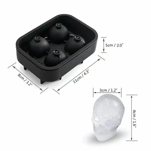 Skull shaped silicone ice cube tray mold for whiskey including dimensions and size details