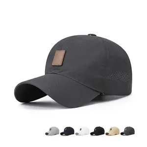 Breathable Mesh Baseball Cap Quick Dry Perforated Sunshade Hat With Leather Patch Adjustable Outdoor Sports Golf Hat