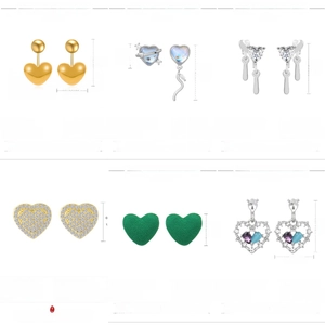 Detailed product parameters of heart and planet earrings with weight and material specs