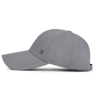 Men's grey baseball cap with premium metallic R embroidery and adjustable strap back