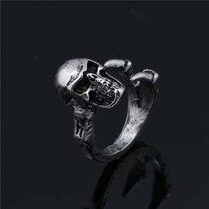 Gothic punk style skeleton claw ring in antique silver finish with adjustable open band