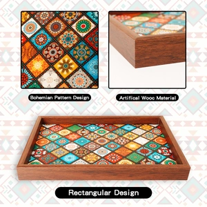 Rechteckiges Tablett im Boho-Stil mit buntem Mandala-Muster für die Aufbewahrung zu Hause