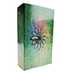 Detailed close-up of Sea Soul Journey Oracle card box with green psychedelic vortex design