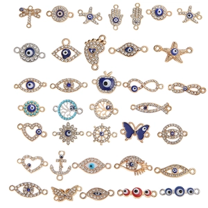DIY tree of life and evil eye connector charms with sparkling rhinestones for bracelets