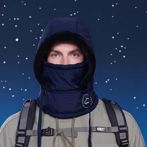 Navy blue winter balaclava with warm fleece lining and sport logo for outdoor skiing