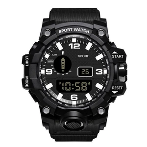Montre de sport numérique noire multifonction avec bracelet résine et affichage LED