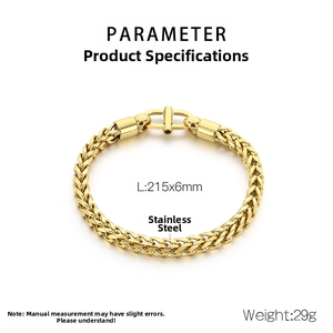 Détail du bracelet chaîne épi en acier inoxydable doré de 6mm avec paramètres de taille