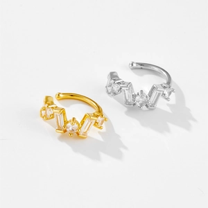 S925 sterling silver ear cuff with sparkling zircon stones in gold and silver finish