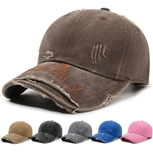 Retro Distressed Washed Cotton Baseball Cap Vintage Worn Out Letter Embroidery Sunshade Outdoor Casual Hat Unisex
