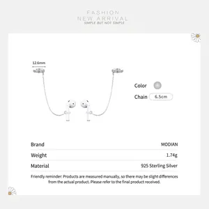 Boucle d'oreille anti-perte en argent S925 avec chaîne et anneau silicone pour écouteurs