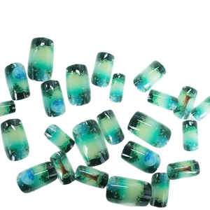 24pcs Forest Night Sky Press-on Nails with Green Gradient and Planet Design