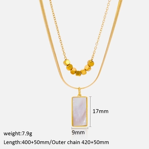 Detailed size specifications for 18k gold double-layered white shell necklace